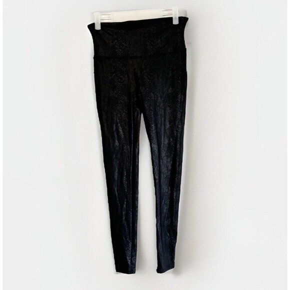 Spanx Womens Python Coated Leggings Pants Size L Black Mid Rise Baddie Grunge - Picture 1 of 7